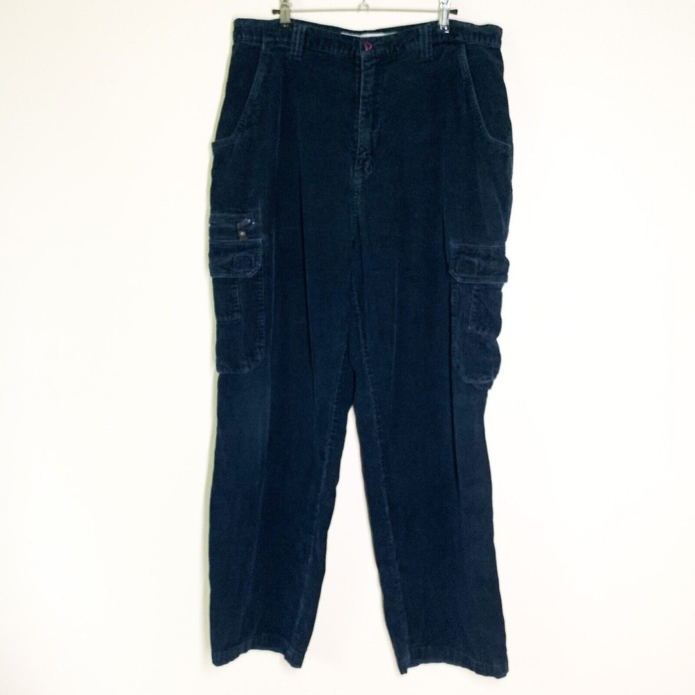 Vintage 90s Y2K Anchor Blue Corduroy Cargo Pants 36x32 Navy Blue RARE Skater